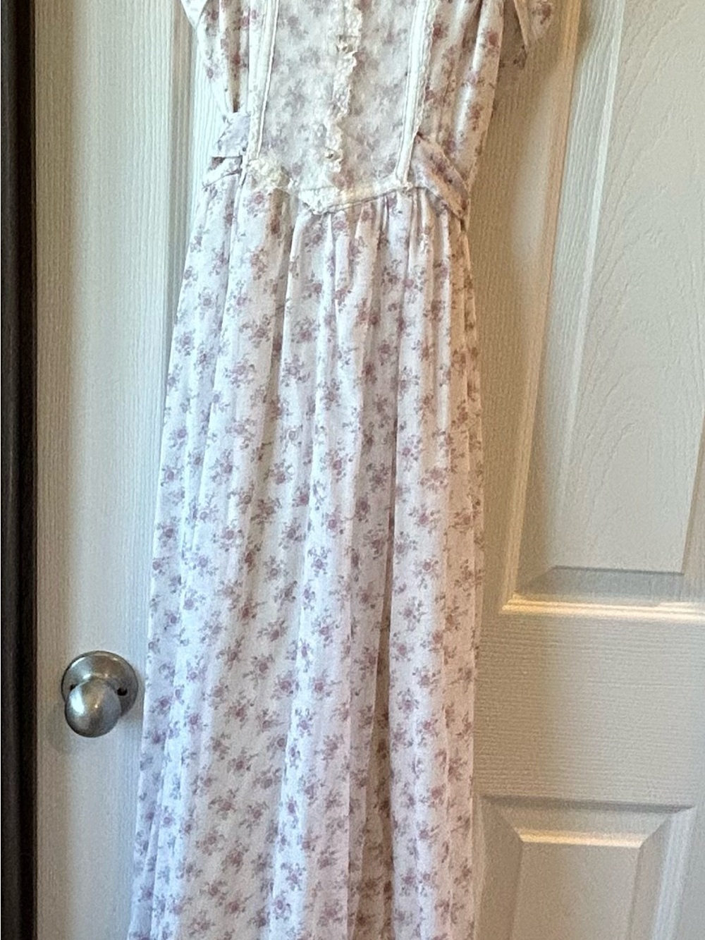 Gunne Sax Cream Maxi Dress with Pink Floral Print